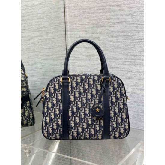 Miglior Falso Dior D-Vibe Bowling Borsa grande Jacquard blu obliquo Economiche Premium