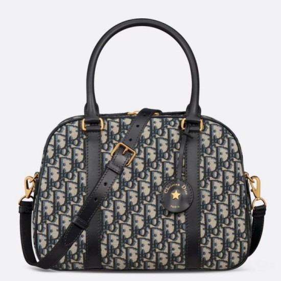 Miglior Falso Dior D-Vibe Bowling Borsa grande Jacquard blu obliquo Economiche Premium