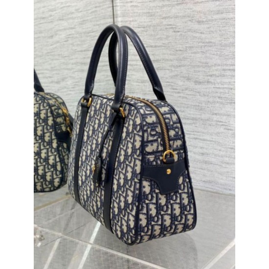 Miglior Falso Dior D-Vibe Bowling Borsa grande Jacquard blu obliquo Economiche Premium