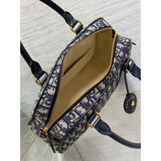 Miglior Falso Dior D-Vibe Bowling Borsa grande Jacquard blu obliquo Economiche Premium