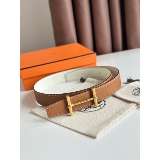 Replica Cintura Hermès H Ancre reversibile, 32 mm, pelle di vitello Epsom Oro e Bianco imitazione Falso