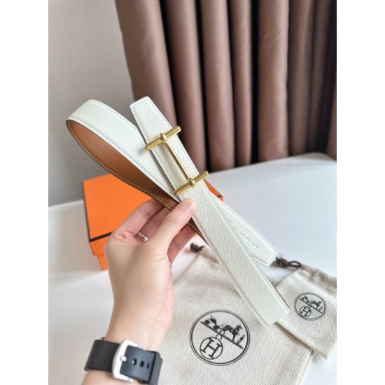 Replica Cintura Hermès H Ancre reversibile, 32 mm, pelle di vitello Epsom Oro e Bianco imitazione Falso
