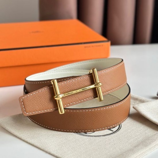 Replica Cintura Hermès H Ancre reversibile, 32 mm, pelle di vitello Epsom Oro e Bianco imitazione Falso