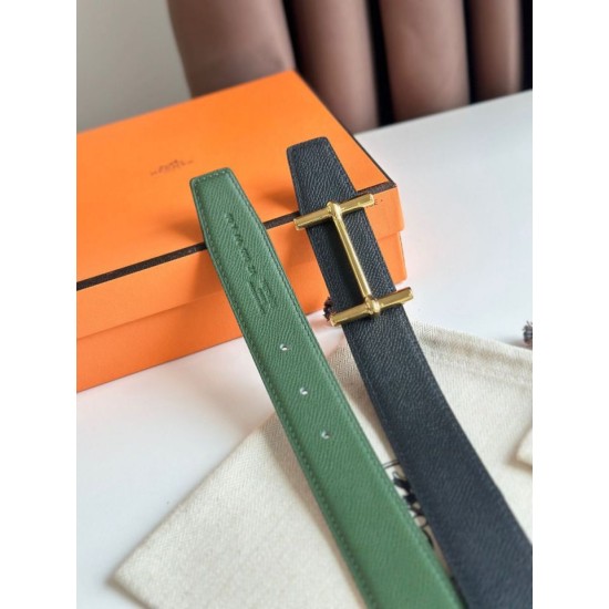 Replica Cintura Hermès H Ancre reversibile, 32 mm, pelle di vitello Epsom Nero e Verde imitazione Falso