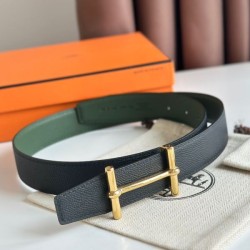 Replica Cintura Hermès H Ancre reversibile, 32 mm, pelle di vitello Epsom Nero e Verde imitazione Falso