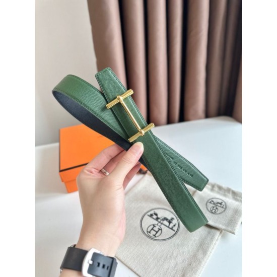 Replica Cintura Hermès H Ancre reversibile, 32 mm, pelle di vitello Epsom Nero e Verde imitazione Falso