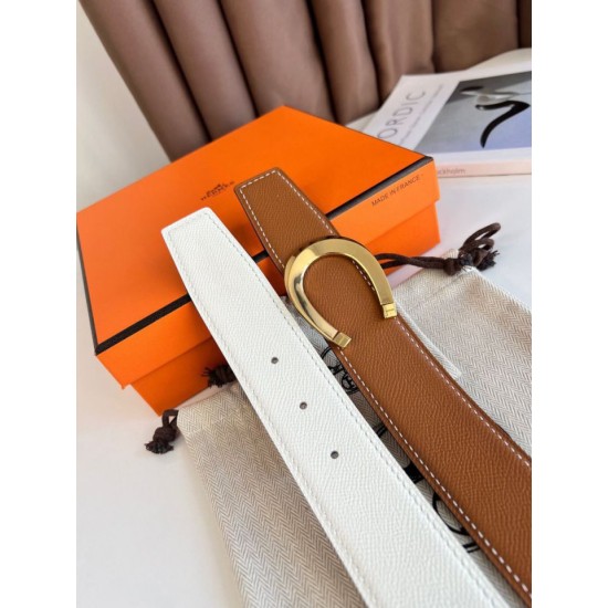 Replica Cintura Hermès Luck reversibile, 38 mm, pelle di vitello Epsom Oro e Bianco imitazione Falso