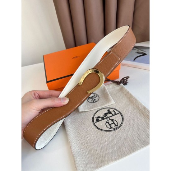 Replica Cintura Hermès Luck reversibile, 38 mm, pelle di vitello Epsom Oro e Bianco imitazione Falso