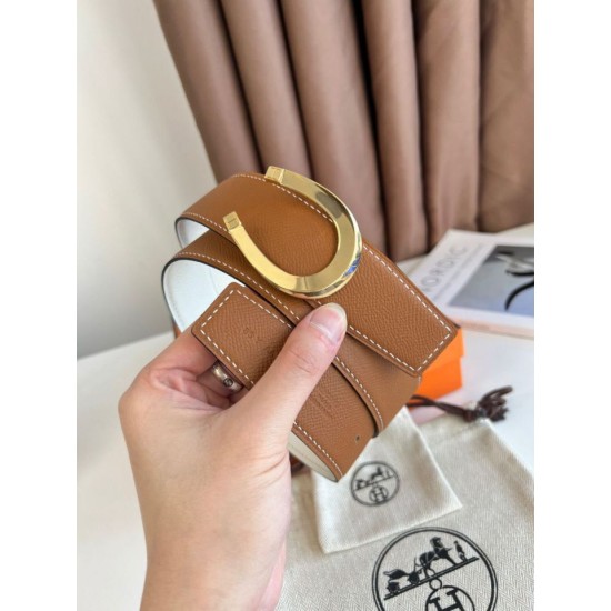 Replica Cintura Hermès Luck reversibile, 38 mm, pelle di vitello Epsom Oro e Bianco imitazione Falso
