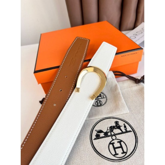 Replica Cintura Hermès Luck reversibile, 38 mm, pelle di vitello Epsom Oro e Bianco imitazione Falso