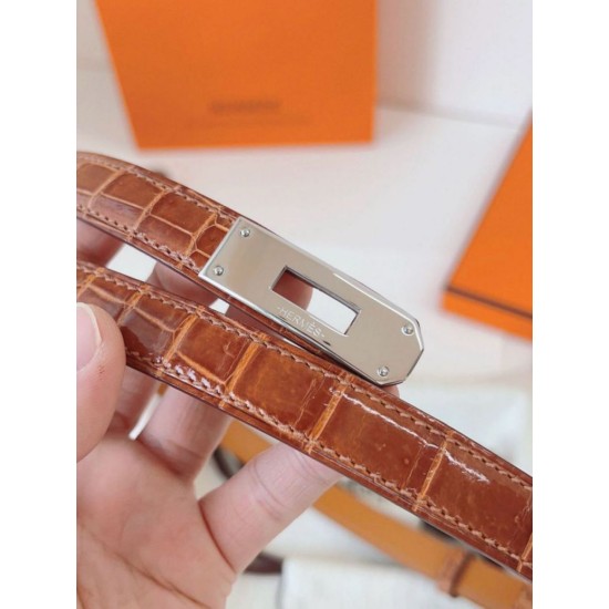 Replica Cintura Hermès Kelly 18 Caramello Alligatore Lucido imitazione Falso