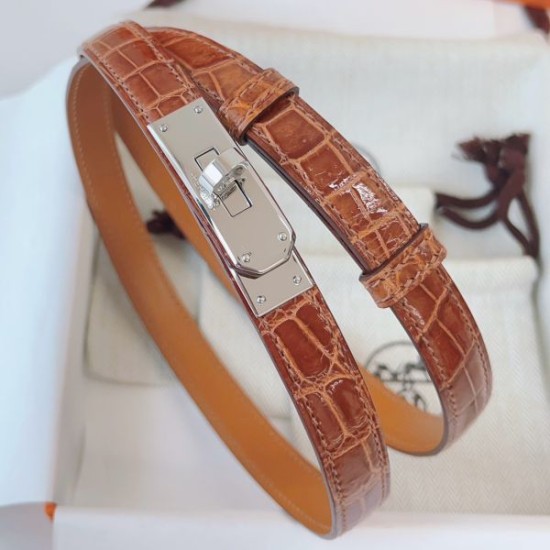 Replica Cintura Hermès Kelly 18 Caramello Alligatore Lucido imitazione Falso