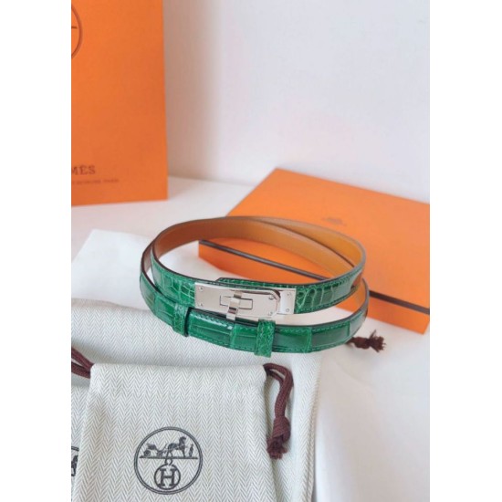 Replica Cintura Hermès Kelly 18 in alligatore lucido color malachite imitazione Falso