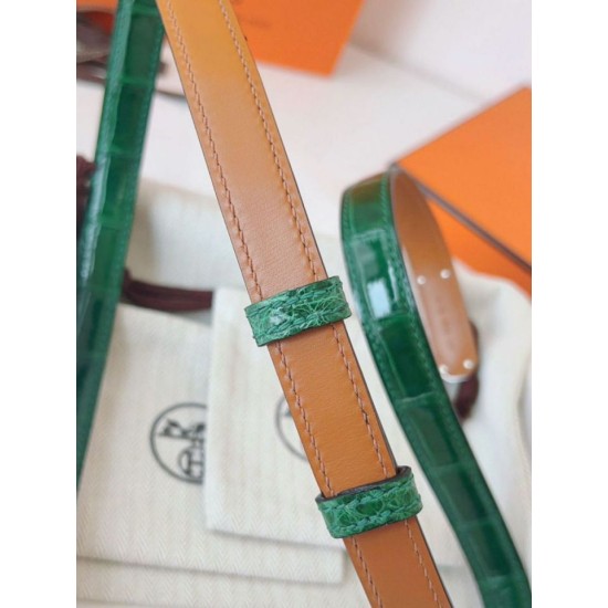 Replica Cintura Hermès Kelly 18 in alligatore lucido color malachite imitazione Falso