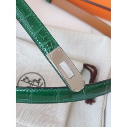 Replica Cintura Hermès Kelly 18 in alligatore lucido color malachite imitazione Falso