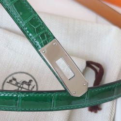 Replica Cintura Hermès Kelly 18 in alligatore lucido color malachite imitazione Falso