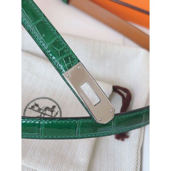 Replica Cintura Hermès Kelly 18 in alligatore lucido color malachite imitazione Falso