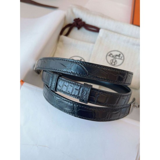 Replica Cintura Hermès Kelly 18 in alligatore nero lucido imitazione Falso