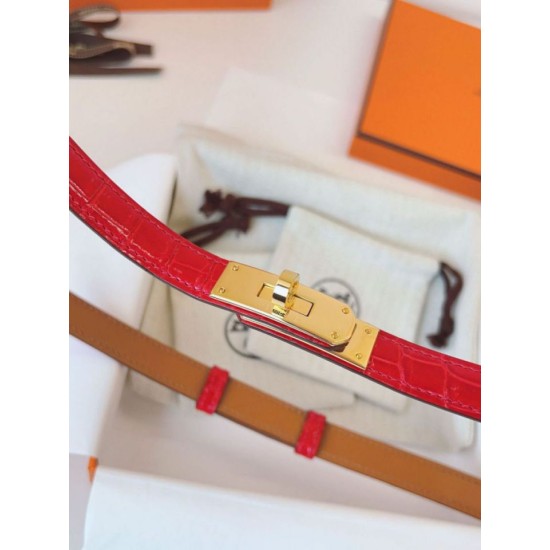 Replica Cintura Hermès Kelly 18 in alligatore rosso lucido imitazione Falso