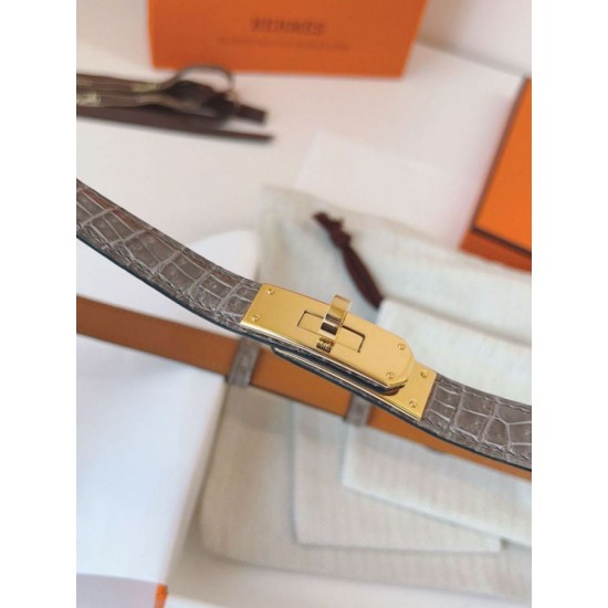 Replica Cintura Hermès Kelly 18 in alligatore lucido color tourterelle imitazione Falso