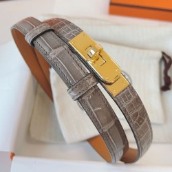 Replica Cintura Hermès Kelly 18 in alligatore lucido color tourterelle imitazione Falso
