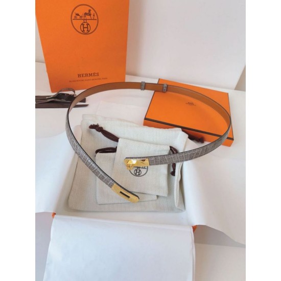Replica Cintura Hermès Kelly 18 in alligatore lucido color tourterelle imitazione Falso
