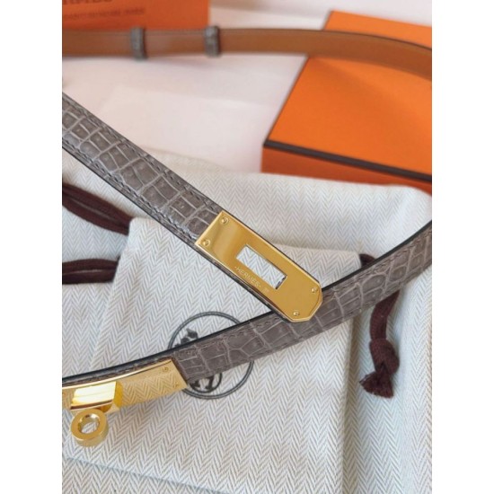Replica Cintura Hermès Kelly 18 in alligatore lucido color tourterelle imitazione Falso
