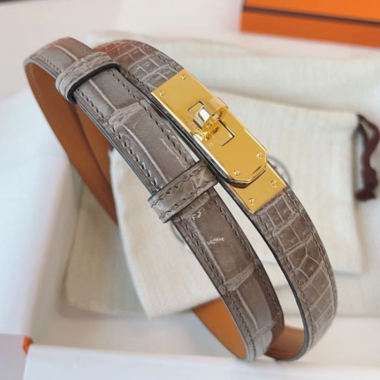 Replica Cintura Hermès Kelly 18 in alligatore lucido color tourterelle imitazione Falso