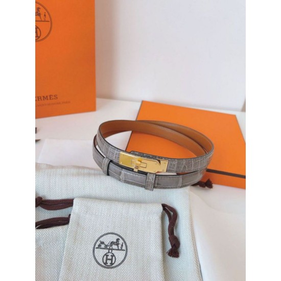 Replica Cintura Hermès Kelly 18 in alligatore lucido color tourterelle imitazione Falso