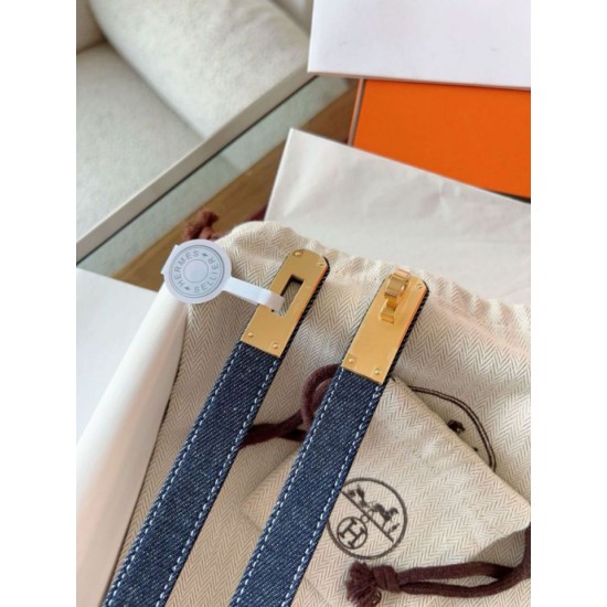 Replica Cintura Hermès Kelly Jean 18 in denim ed Epsom imitazione Falso