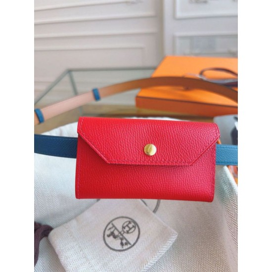 Replica Cintura Hermès Kelly Pocket 18 Cobalto e Pelle di Vitello Epsom Rossa imitazione Falso