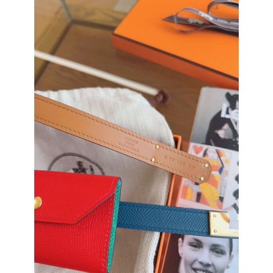 Replica Cintura Hermès Kelly Pocket 18 Cobalto e Pelle di Vitello Epsom Rossa imitazione Falso