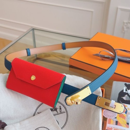 Replica Cintura Hermès Kelly Pocket 18 Cobalto e Pelle di Vitello Epsom Rossa imitazione Falso