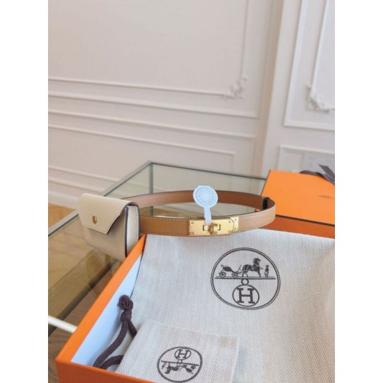 Replica Cintura Hermès Kelly Pocket 18 Biscuit e Pelle di Vitello Epsom Bianca imitazione Falso