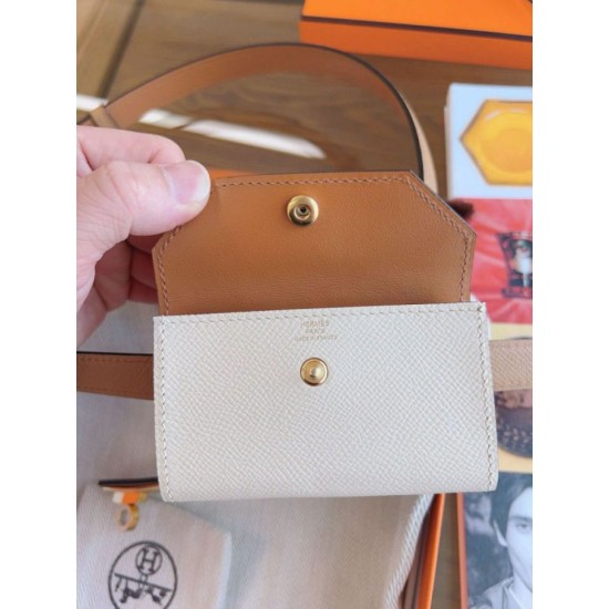 Replica Cintura Hermès Kelly Pocket 18 Biscuit e Pelle di Vitello Epsom Bianca imitazione Falso