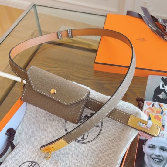 Replica Cintura Hermès Kelly Pocket 18 in vitello Epsom color etoupe imitazione Falso