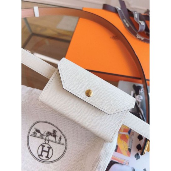 Replica Cintura Hermès Kelly Pocket 18 in vitello Epsom bianco imitazione Falso