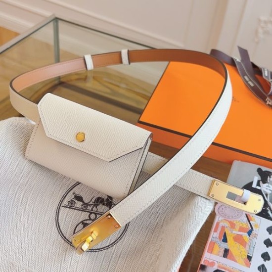Replica Cintura Hermès Kelly Pocket 18 in vitello Epsom bianco imitazione Falso
