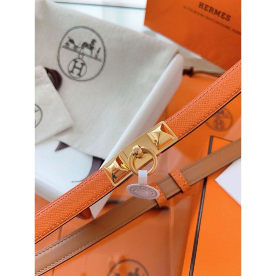 Replica Cintura Hermès Rivale 18 con fibbia Rivale, pelle di vitello Epsom Arancione imitazione Falso