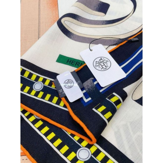 Replica Scialle Hermès Bianco Equestrian Letters 140 imitazione Falso