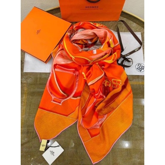 Replica Scialle Hermes Orange Projets Carres 140 imitazione Falso