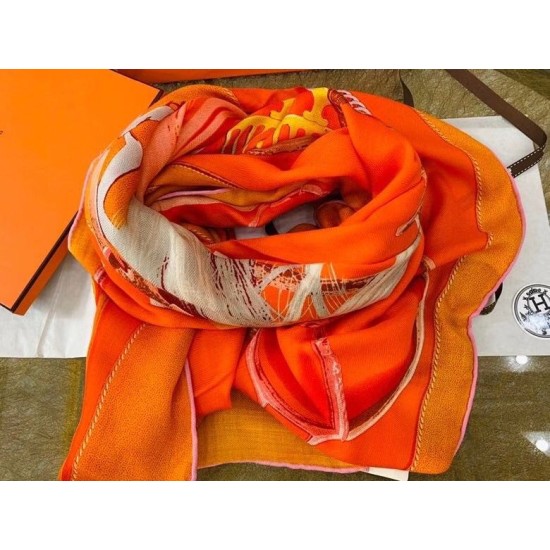 Replica Scialle Hermes Orange Projets Carres 140 imitazione Falso