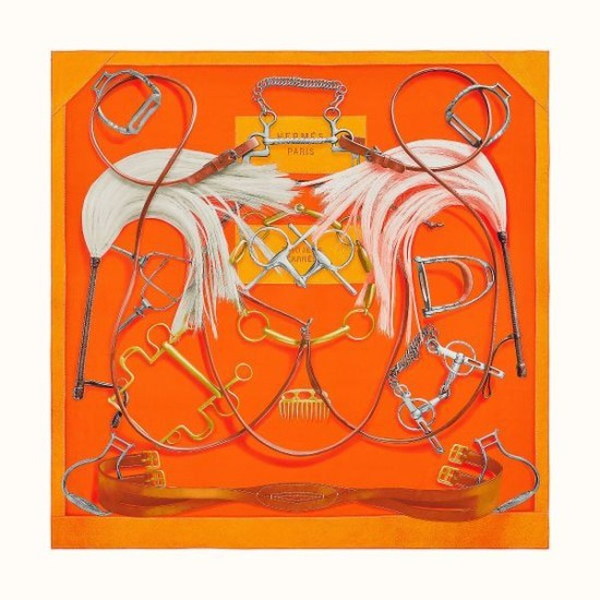 Replica Scialle Hermes Orange Projets Carres 140 imitazione Falso