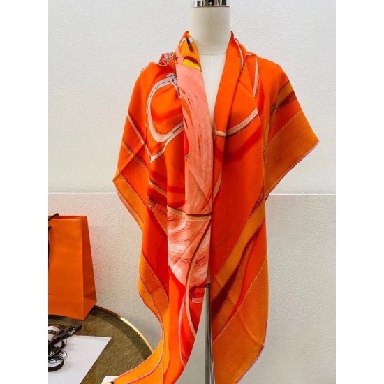Replica Scialle Hermes Orange Projets Carres 140 imitazione Falso