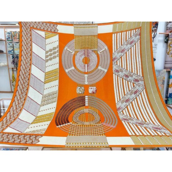 Replica Scialle da dressage Tressage Hermes arancione 140 imitazione Falso