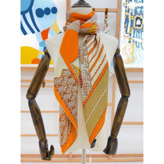Replica Scialle da dressage Tressage Hermes arancione 140 imitazione Falso