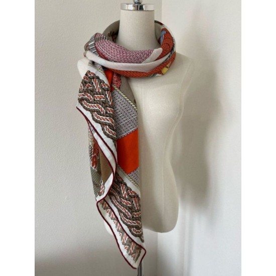 Replica Scialle Tressage da dressage Hermes Rose/Naturale 140 imitazione Falso