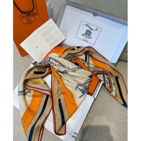 Replica Hermes Beige/Arancione Auto in Equilibrio Scialle 140 imitazione Falso