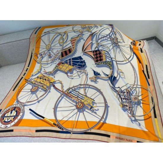Replica Hermes Beige/Arancione Auto in Equilibrio Scialle 140 imitazione Falso