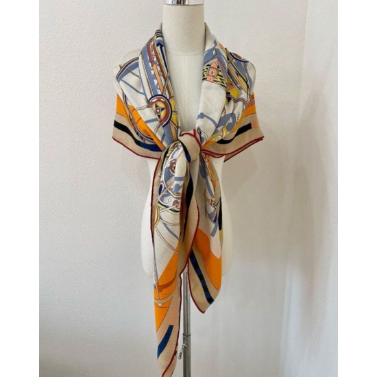 Replica Hermes Beige/Arancione Auto in Equilibrio Scialle 140 imitazione Falso